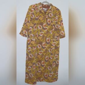 Vintage Choi Boko Dress Womens L 12/14 Korean Designer 100% Cotton Floral Duster